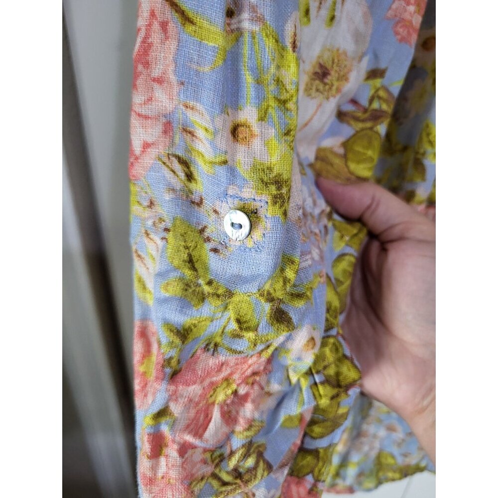 JOIE Women's SZ XL Linen Floral Roll Tab Sleeve Blouse Top Bloomcore Feminine - Picture 4 of 10